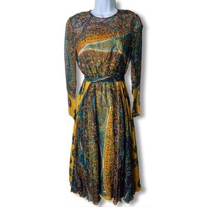Marcel Ferrell Vintage Psychedelic Paisley Chiffon Midi Dress 70s NWT Sz S